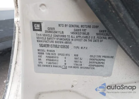 2008 Buick Enclave Cx z USA, uszkodzony, nr VIN 5GAER13788J103636